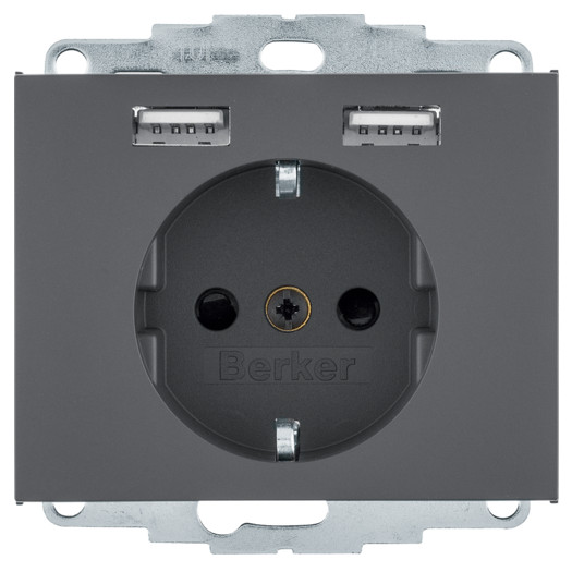 Розетка з з/к 16А/250В + 2хUSB/2.4A, антрацит K.1 000049961