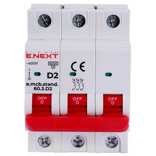 Купити Модульний автоматичний вимикач e.mcb.stand.60.3.D2, 3р, 2А, D, 6кА 284,80 грн
