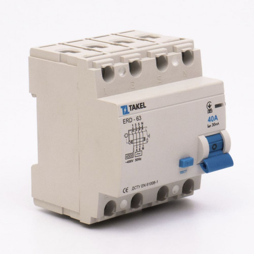 Вимикач диференційних струмів ERD-63 4P 30мА 40А 000144172