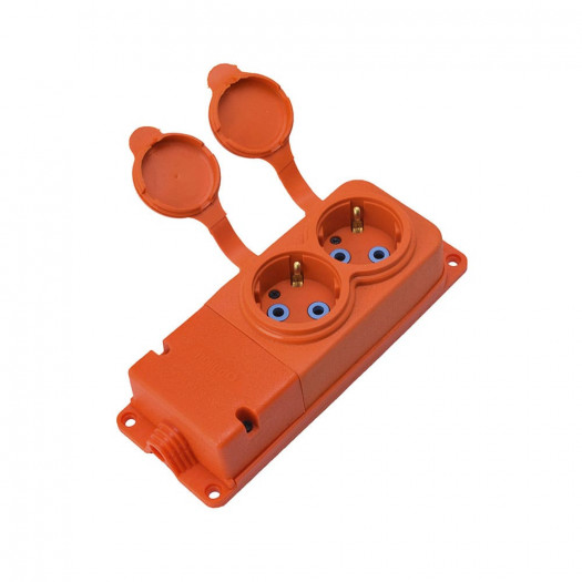 Розетка каучукова двомісна стаціонарна 2KMP-O 2Р+РЕ 16А IP44 помаранчева Bylion 000124167