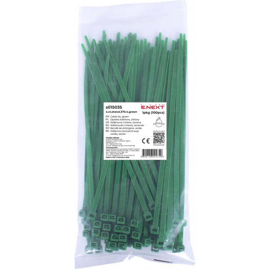 Кабельная стяжка E.NEXT e.ct.stand.370.4.green (100шт), зеленая (Арт. s015035) 000017533