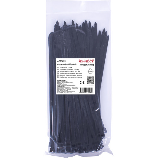 Кабельная стяжка E.NEXT e.ct.stand.400.5.black (100шт), черная (Арт. s015111) 000017535