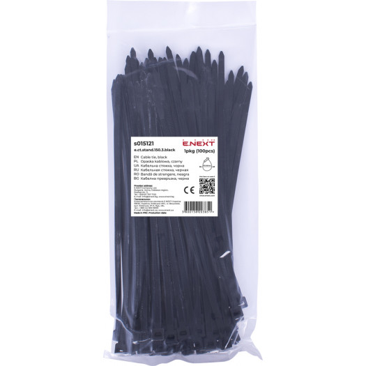 Кабельна стяжка e.ct.stand.150.3.black (100шт) 000017521