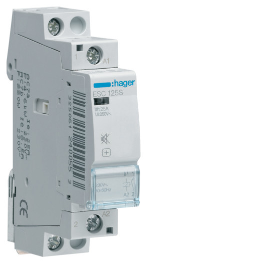 Контактор бесшумный Hager 25A, 1НО, 230В, 1м (Арт. ESC125S) 000024548
